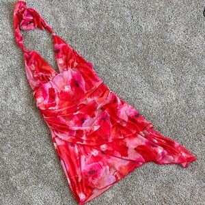 Vibrant Red and Pink Halter Dress